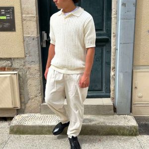 Ensemble Polo Blanc Cassé & Pantalon Blanc Style Lin