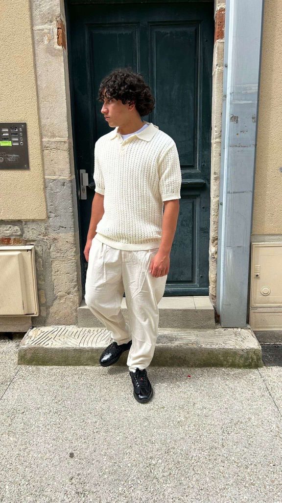 Ensemble Polo Blanc Cassé & Pantalon Blanc Style Lin